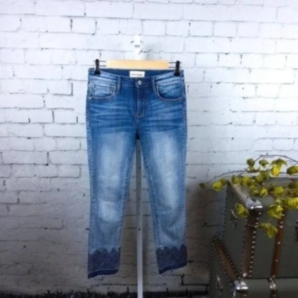 Driftwood Candace Cropped Embroidered Jeans Blue Size 24 - Picture 1 of 6